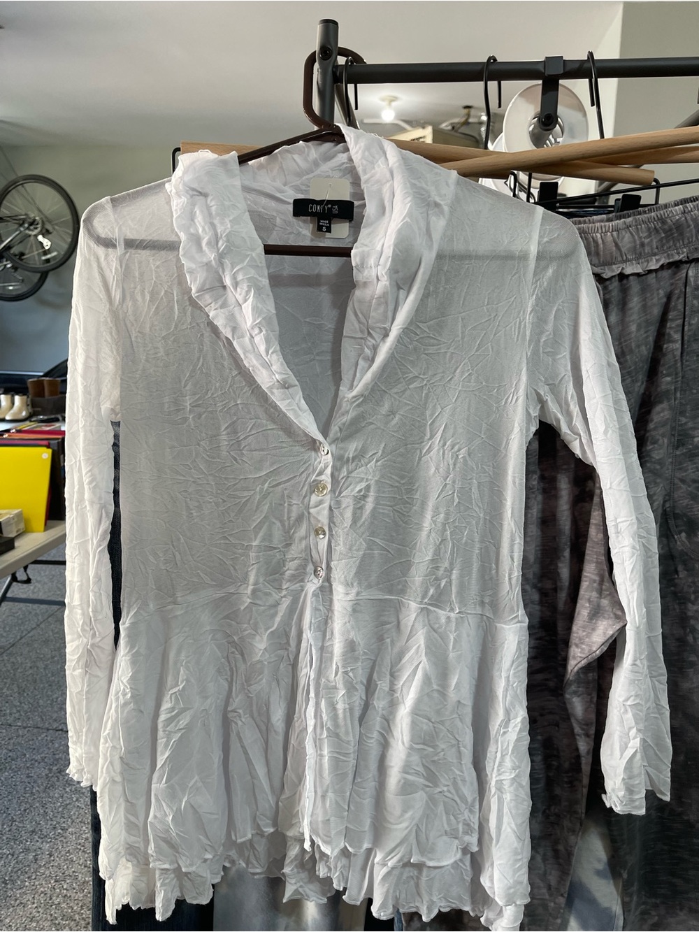 Comfy USA White Ruffled Button-Front Blouse